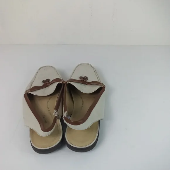 Trotters Cream and Brown Leather Flats Slingback Mules 8.5 Wide - Picture 3 of 6